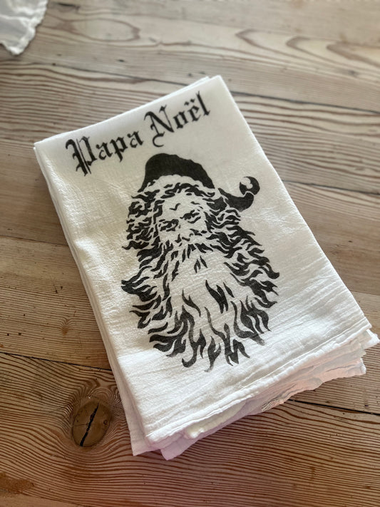 Papa Noel Hand Stenciled Flour Sack towel
