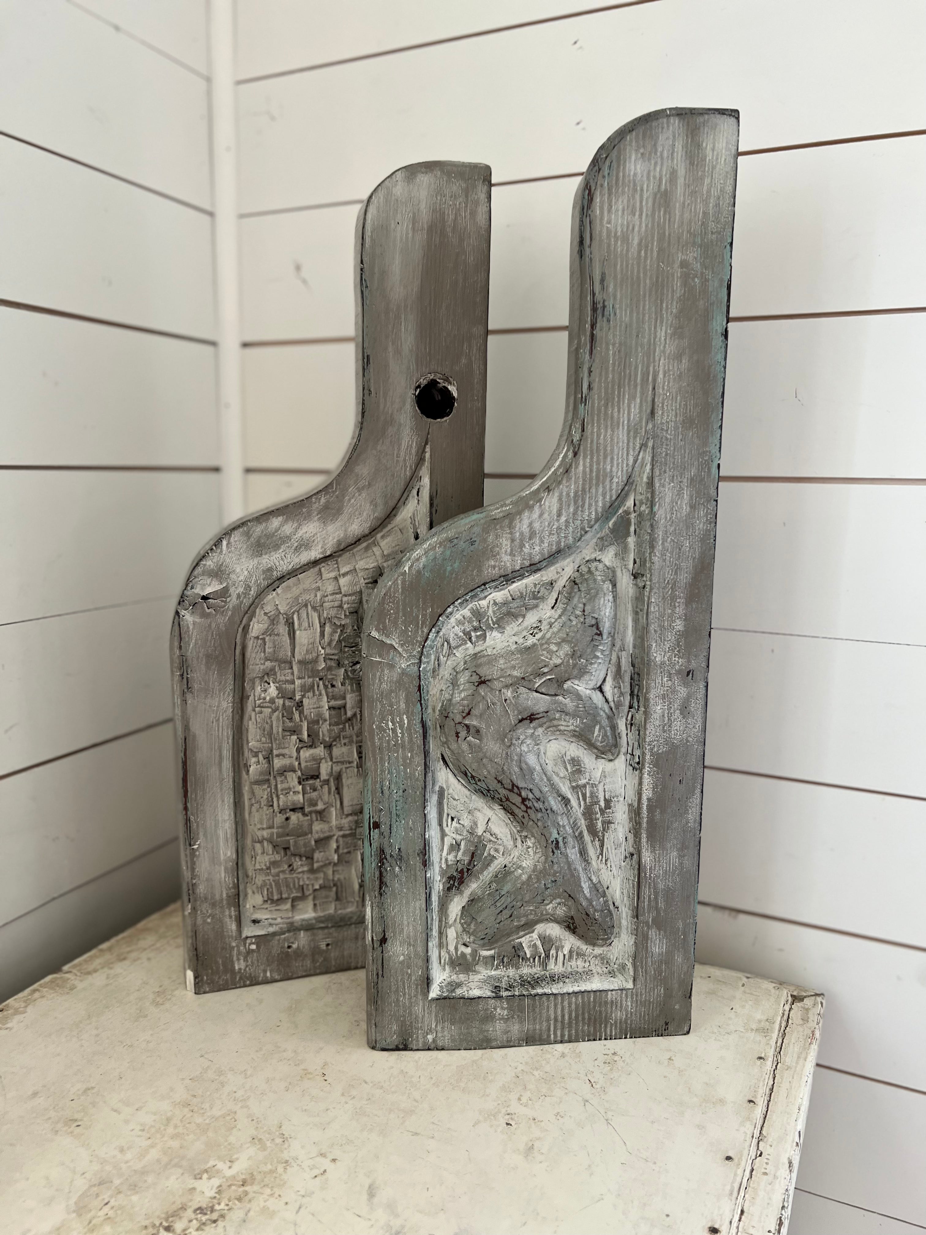 Solid Wood Brown Corbel Pair - Hand Painted Jami Ray Vintage