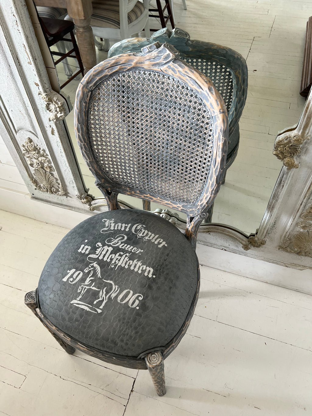 Faux Bois Chair with Hand Stenciled Seat