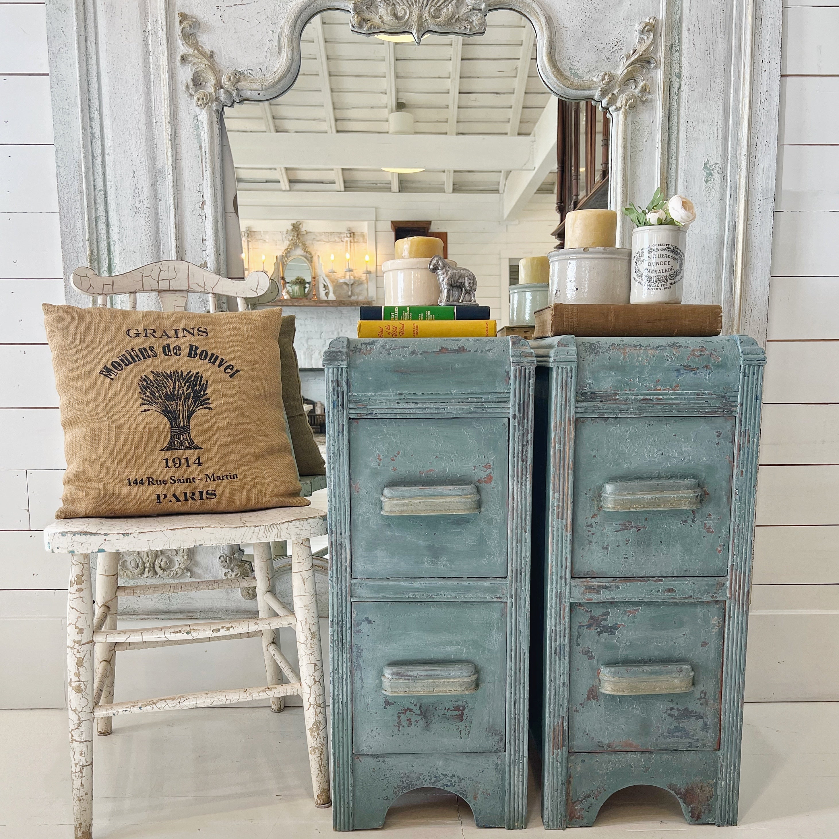 Vintage Chippy Nightstand Set