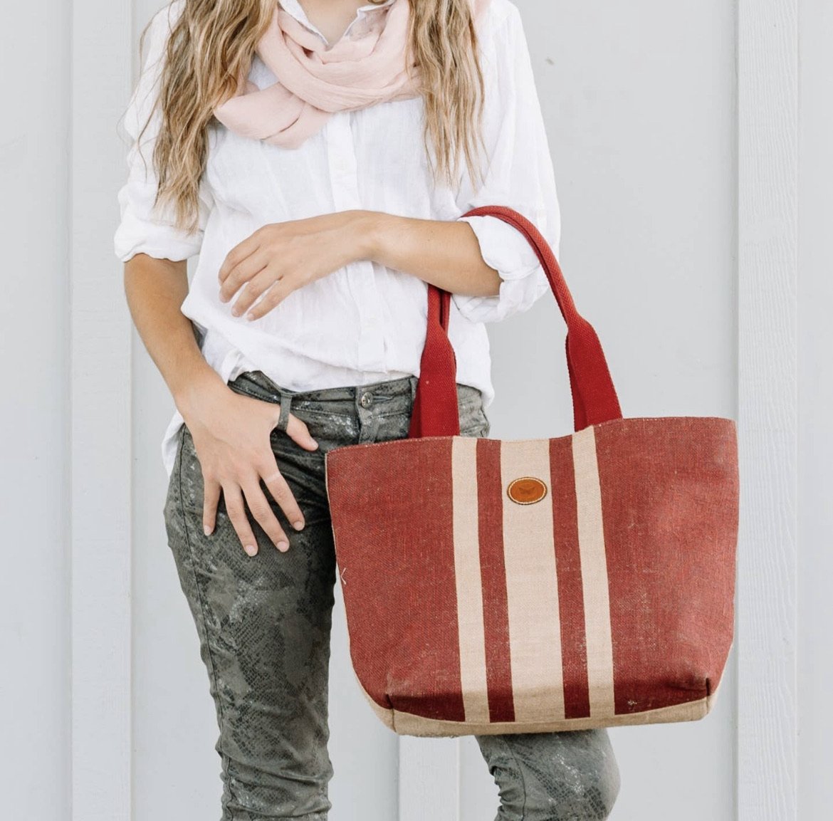 French Grain Sack Stripe Purse Antoine Burlap