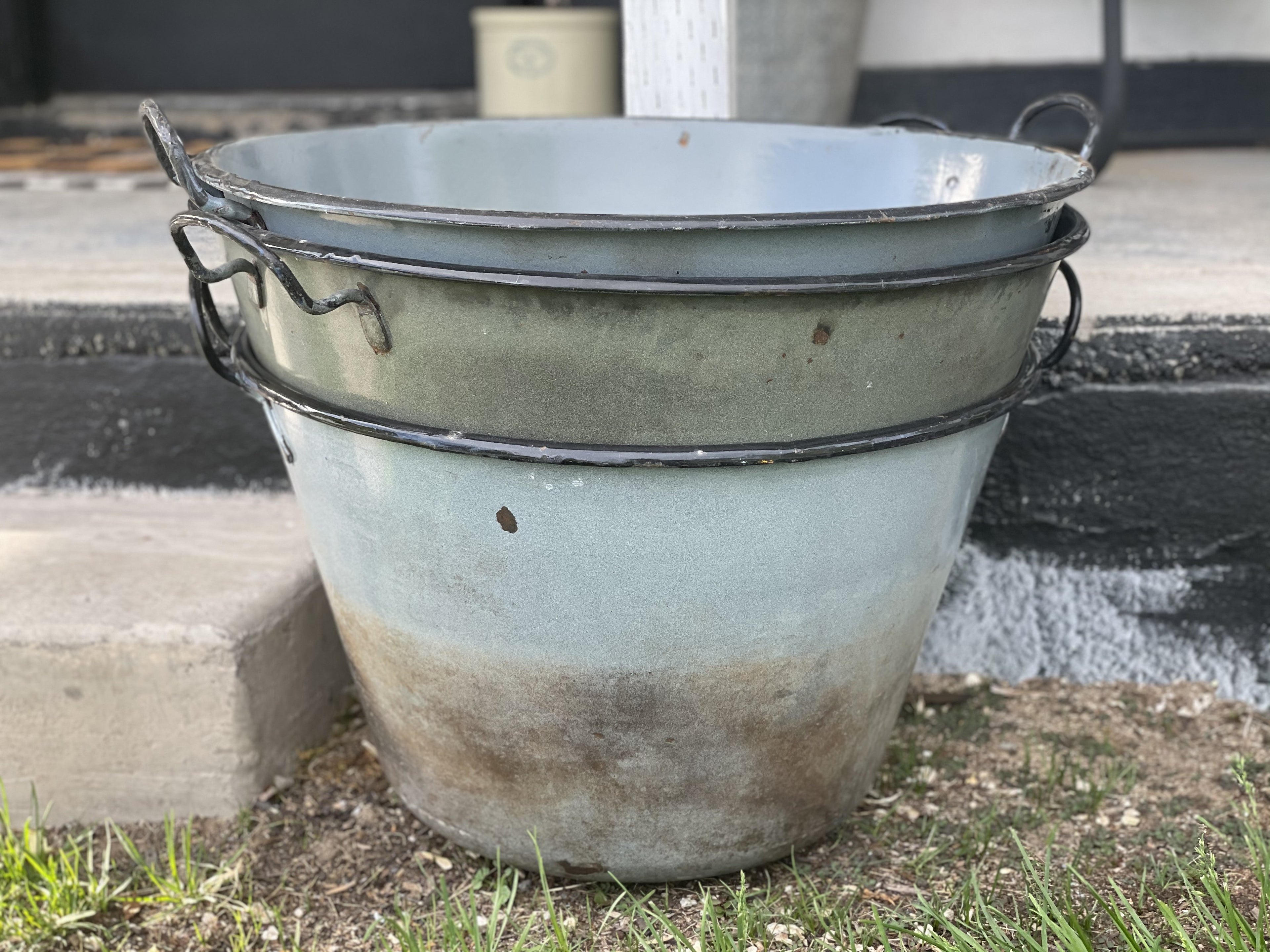 Giant European Enamel Bucket with handles