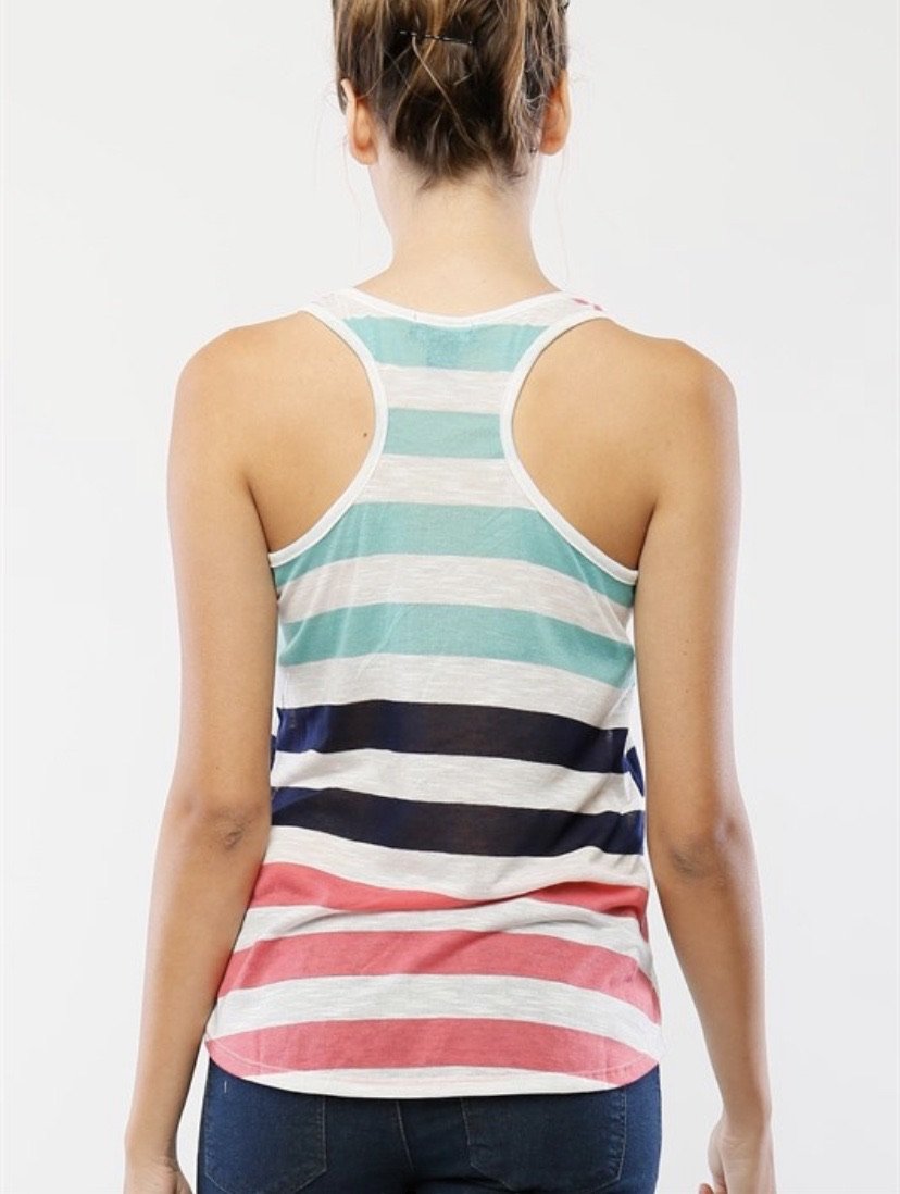 Striped Tank in Coral/Green/Navy