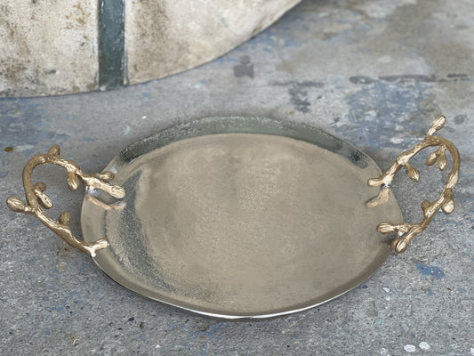 Silver platter with gold handles