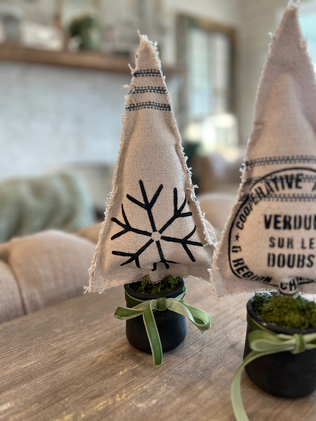 Grain Sack Christmas tree in Jar