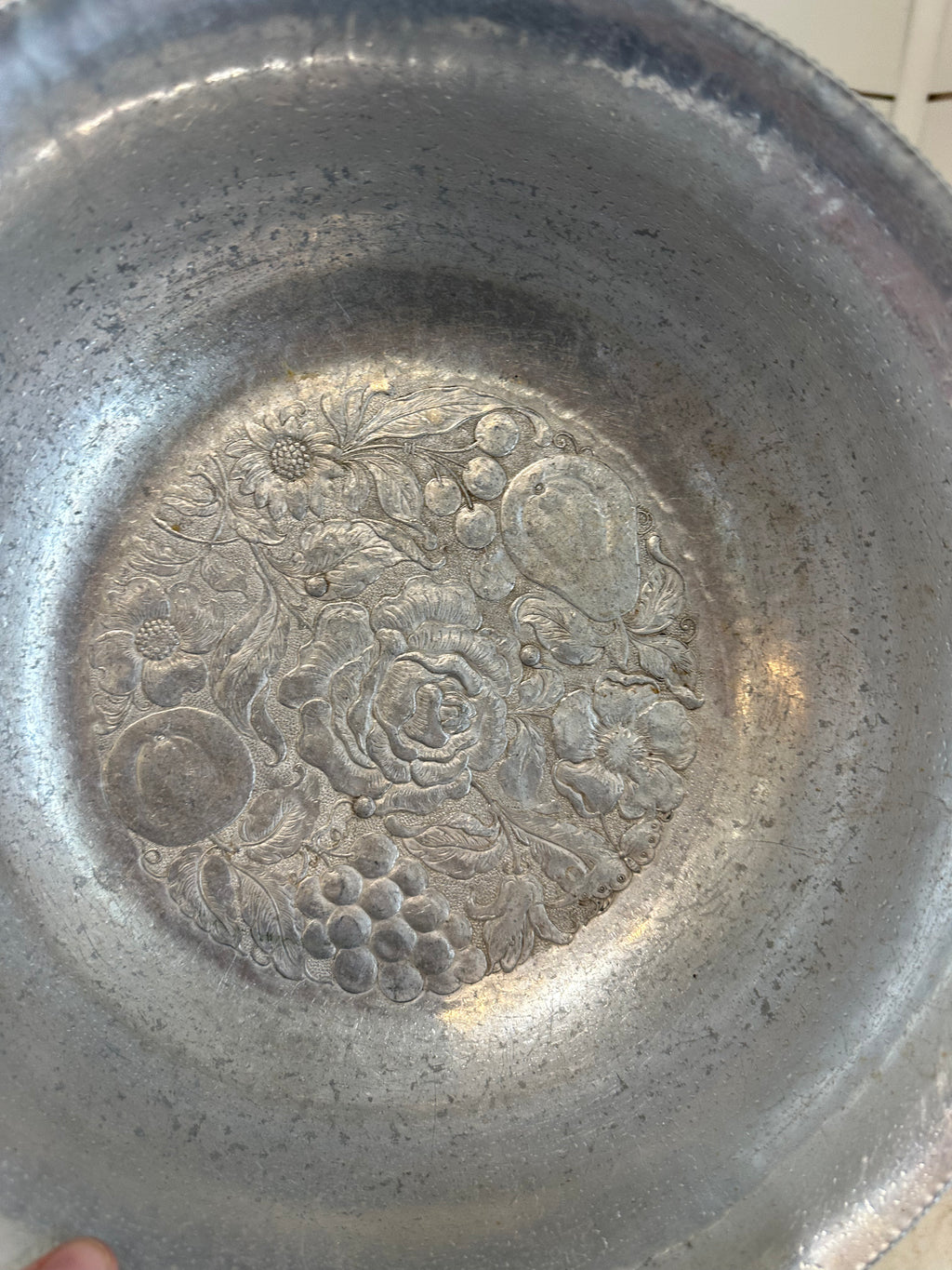 Pressed Aluminum Floral Serving Bowl