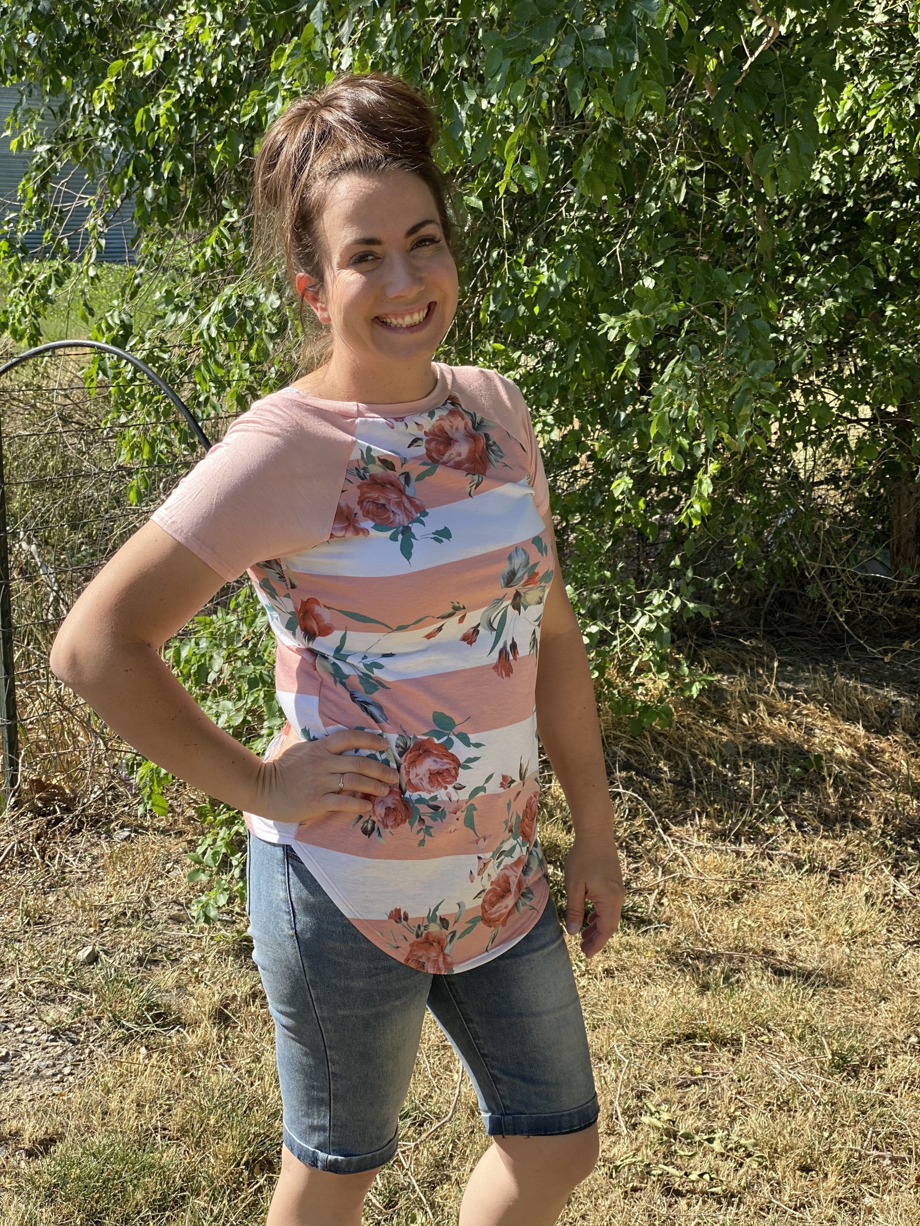 Short Sleeve Floral Striped Shirt