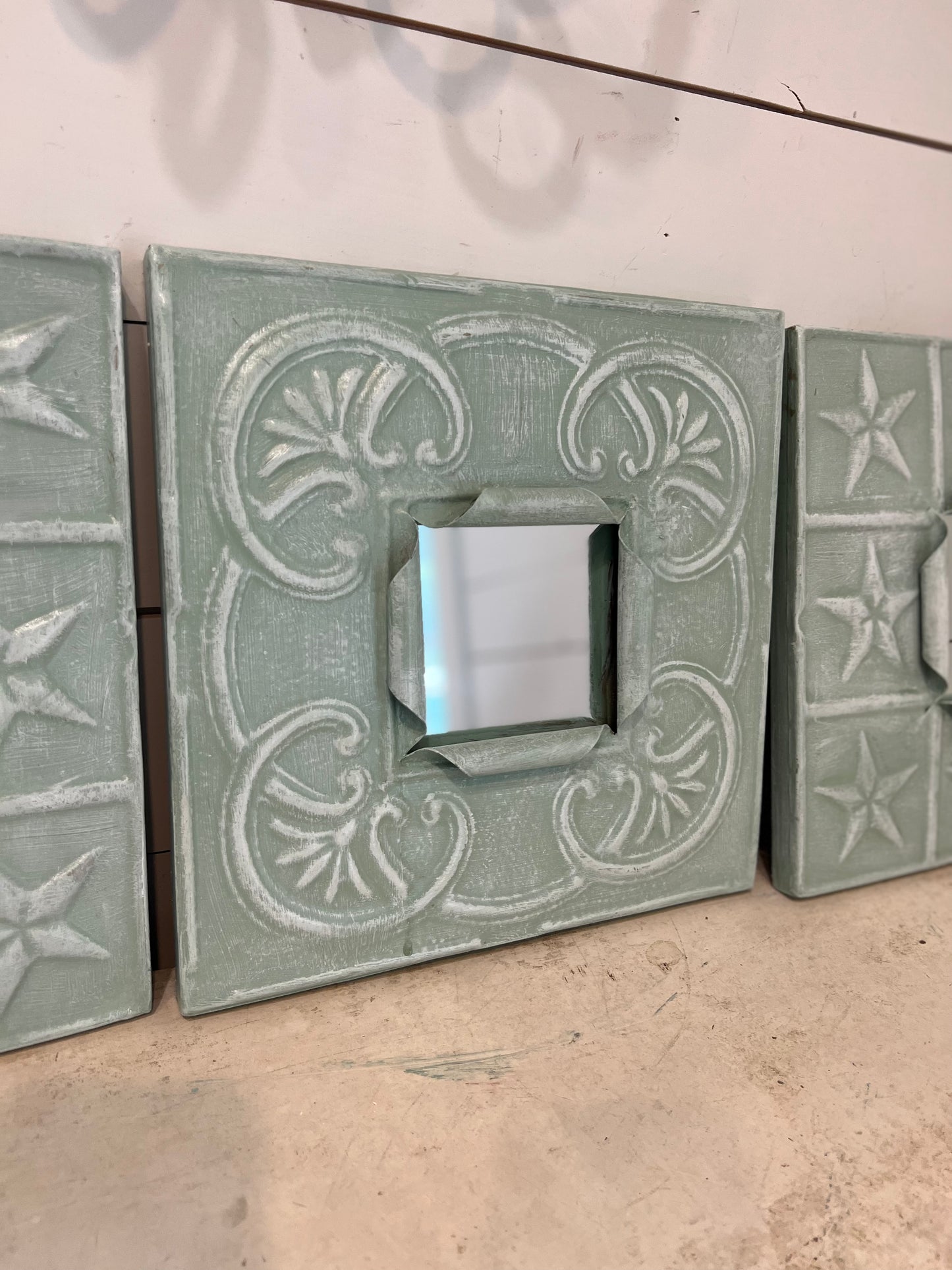 Hand Painted Ceiling Tin Tile Mirror - Sold Individually
