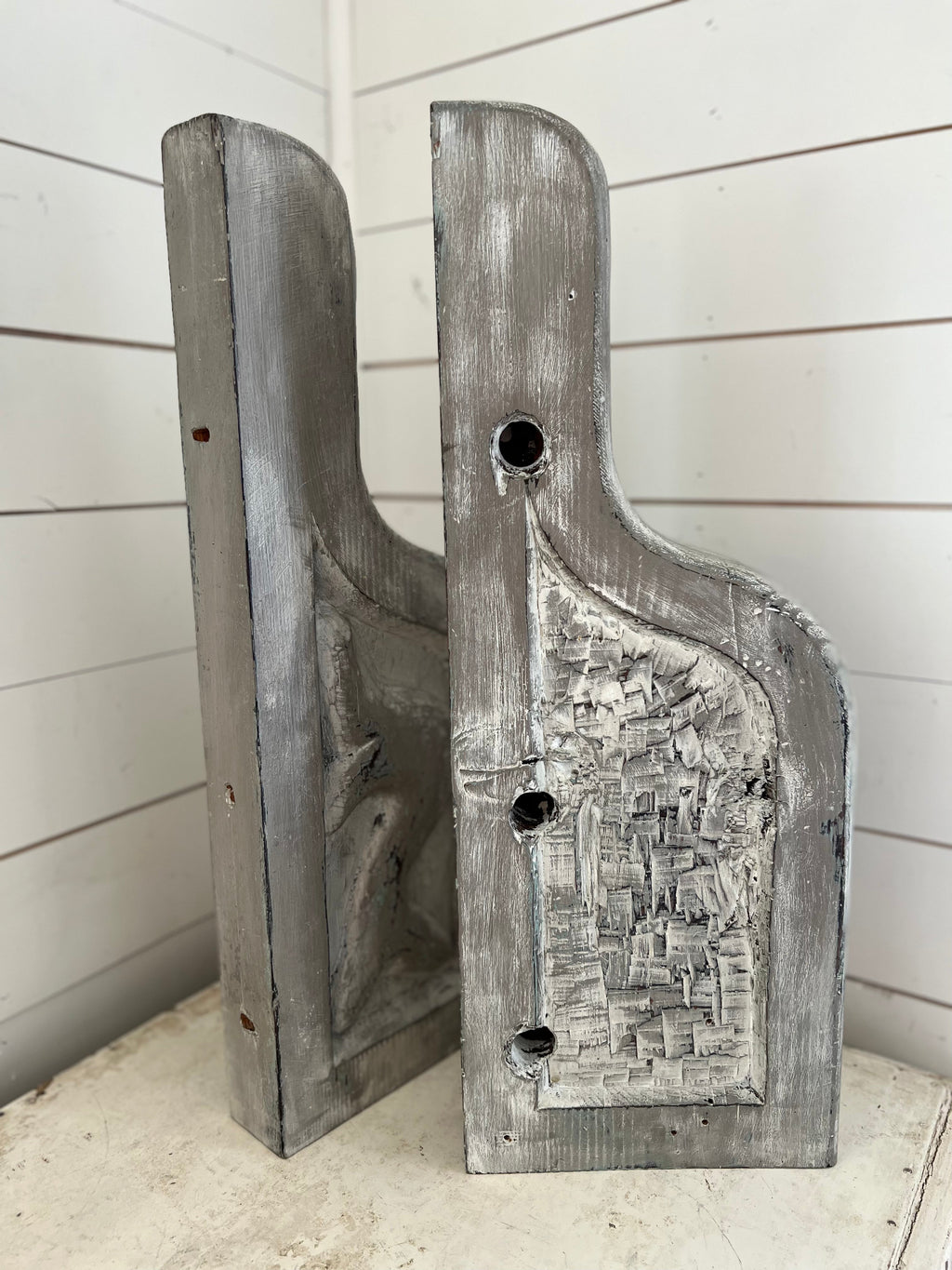 Solid Wood Brown Corbel Pair - Hand Painted Jami Ray Vintage