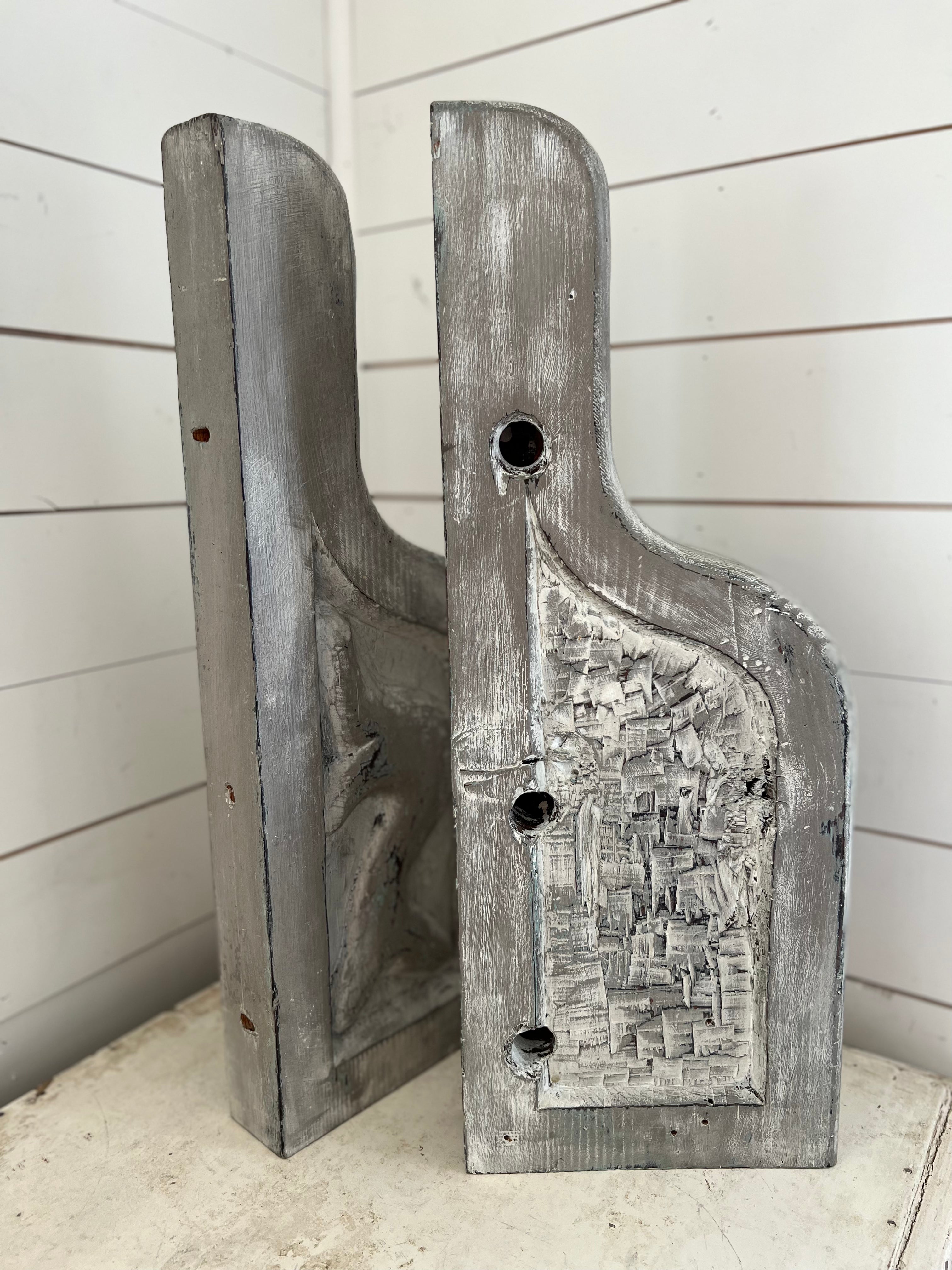 Solid Wood Brown Corbel Pair - Hand Painted Jami Ray Vintage