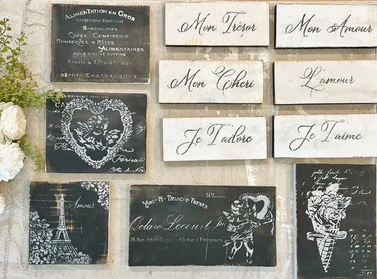 French Valentines Signs - Hand Painted and Stenciled