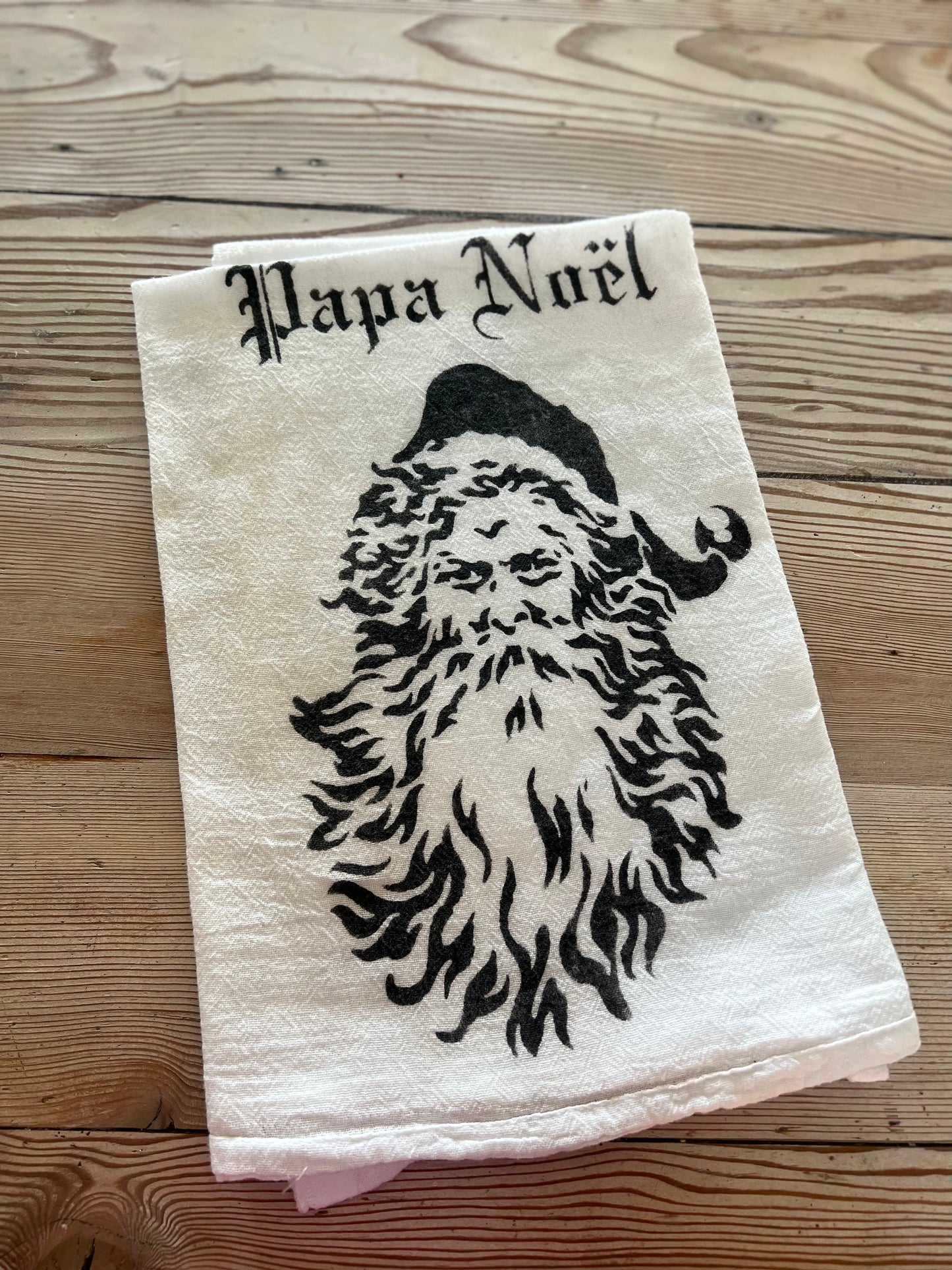 Papa Noel Hand Stenciled Flour Sack towel