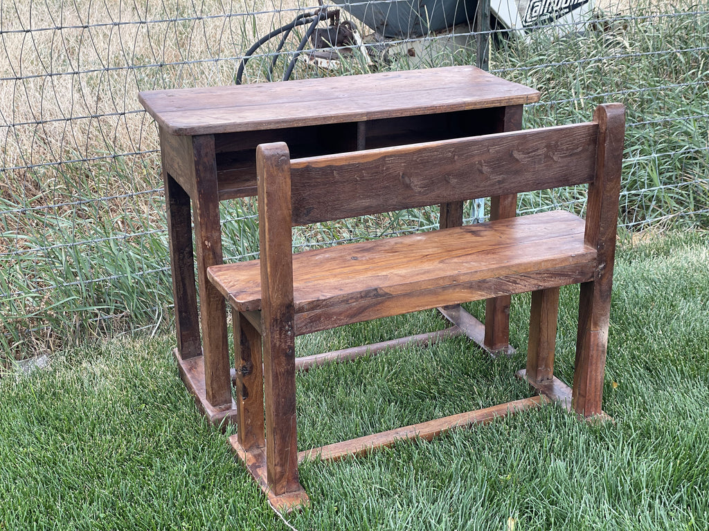 Reclaimed School Desk with Bench