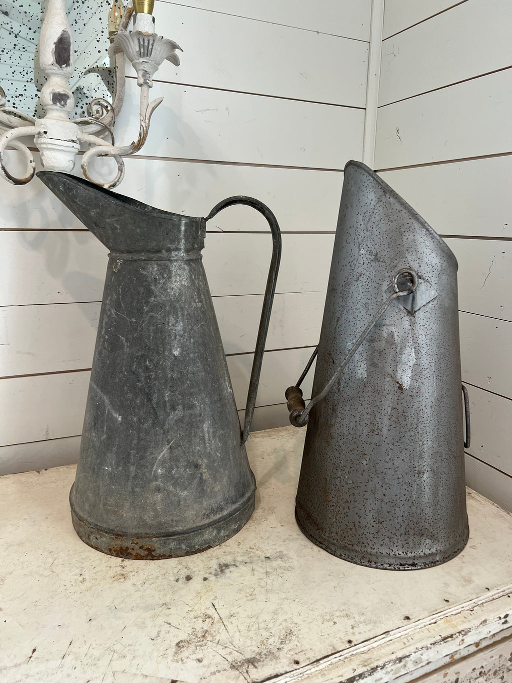 Antique Galvanized French Pitcher - Oversized/Large