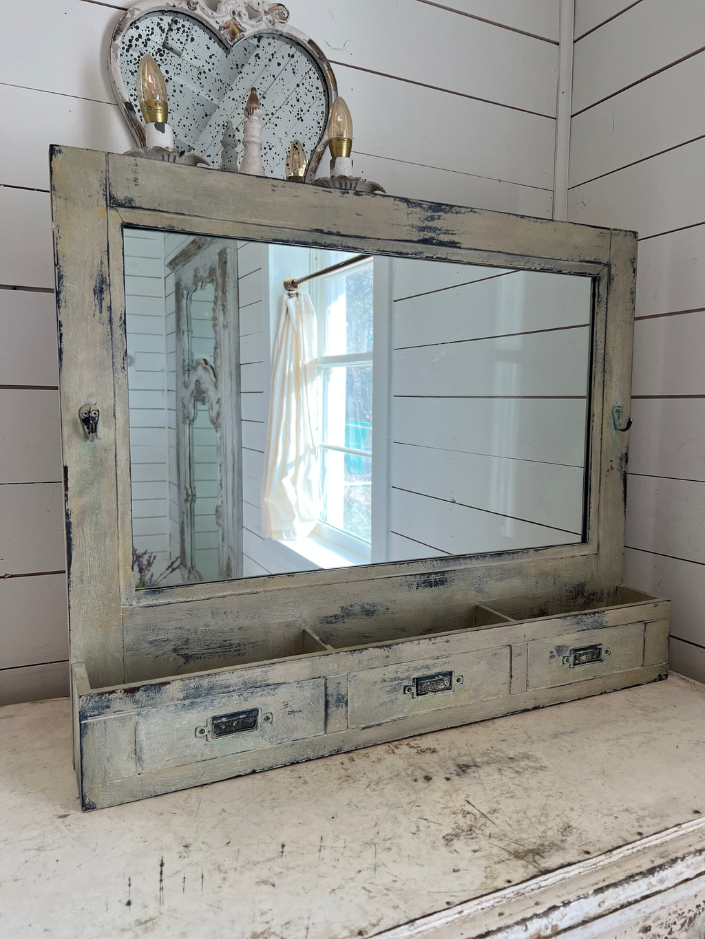 Oversized Mirror with cubbies - hand painted