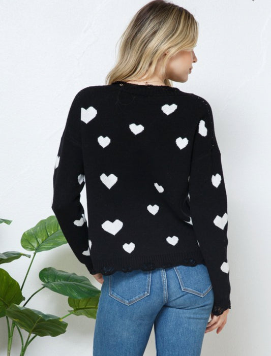 Black & White Hearts VNeck Sweater