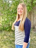 Striped Tunic 3/4 sleeve lace pocket