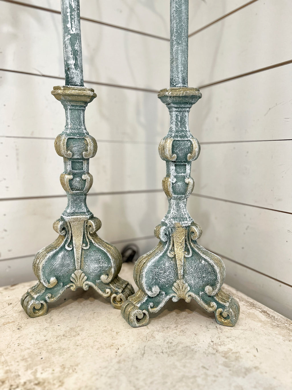 Ornate Candlestick Lamp Set - Hand Painted