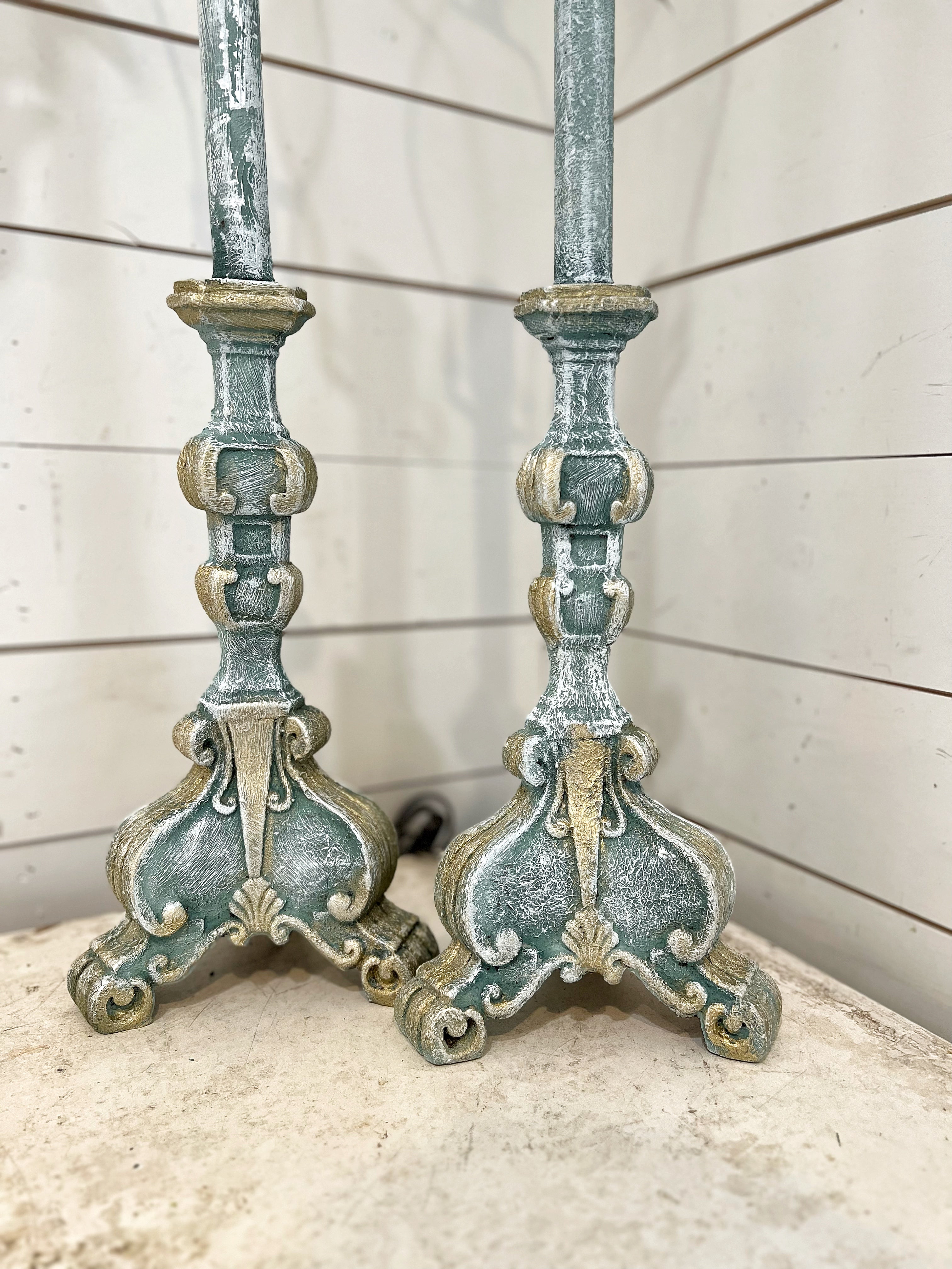 Ornate Candlestick Lamp Set - Hand Painted