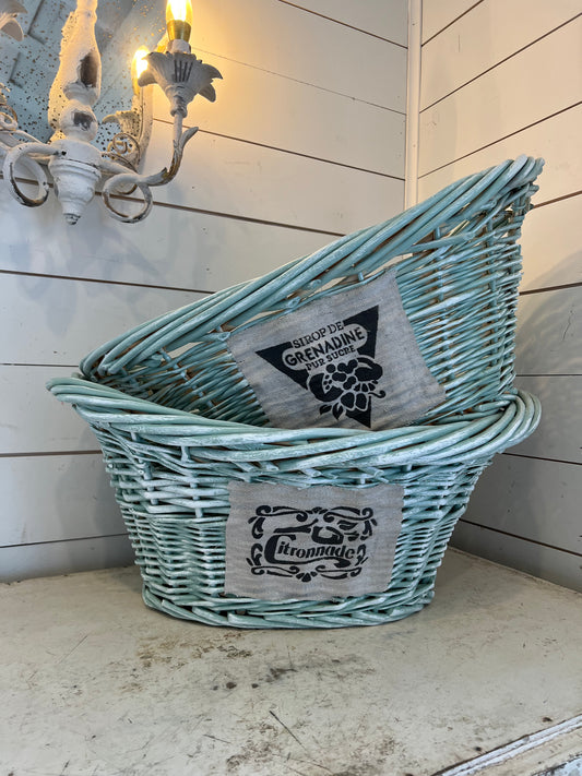 French Hand Painted Laundry Baskets