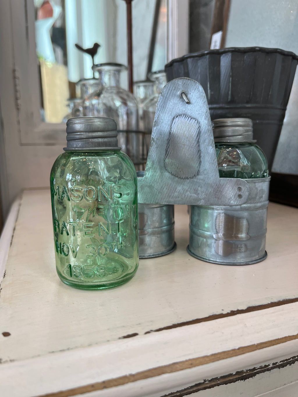 Galvanized Salt & Pepper Caddy with Shakers