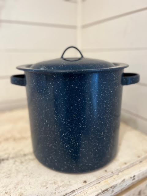 Blue speckled pot with lid