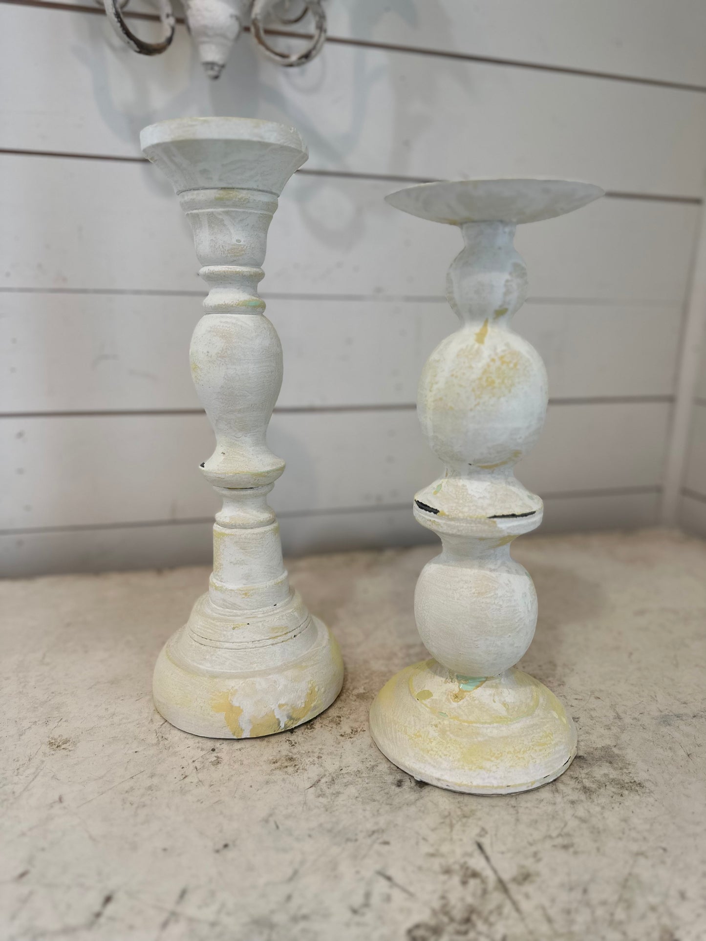 Hand Painted Candlestick set - yellow & white