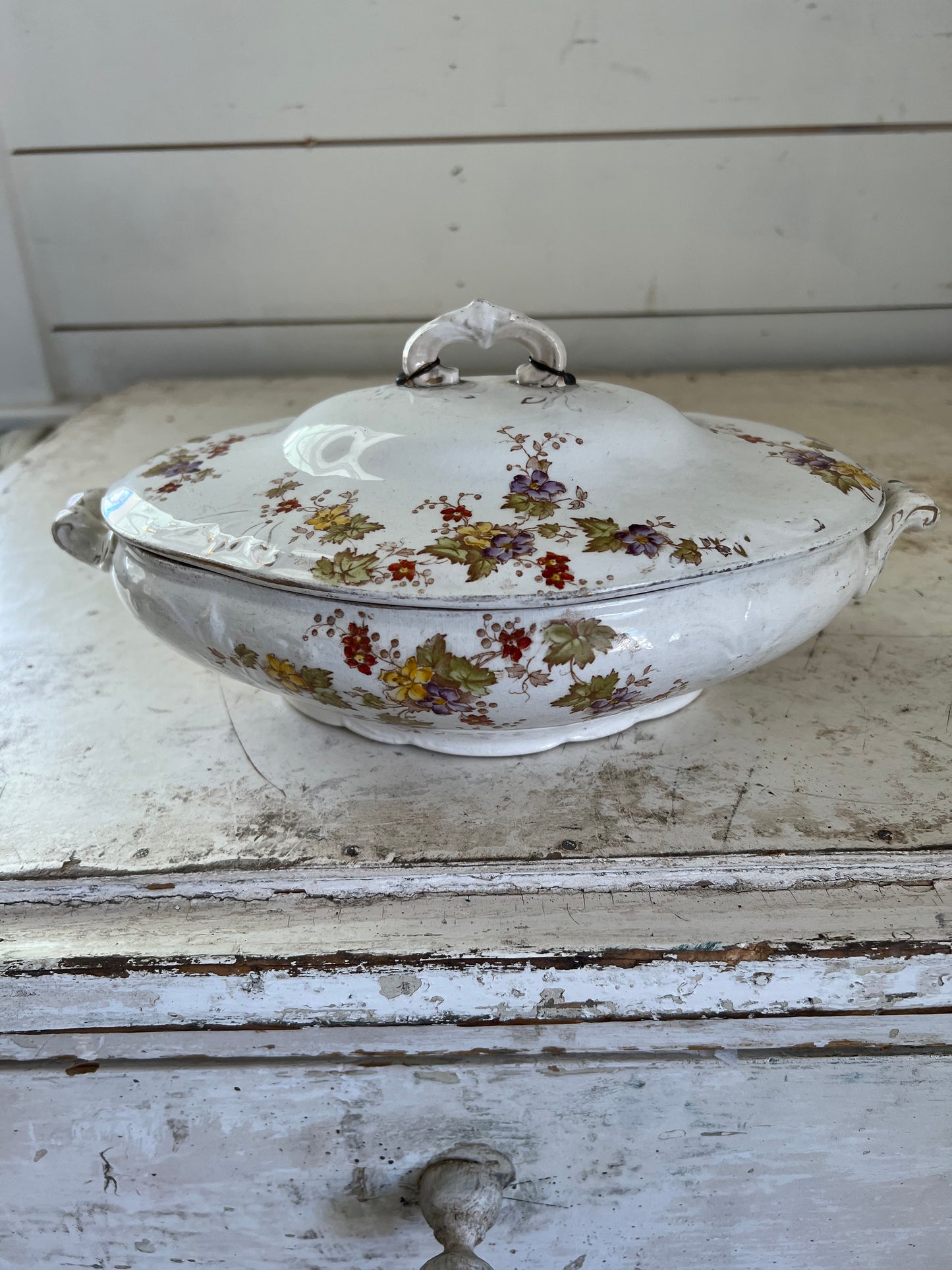 English Soup Tureen with Brass repair on handle