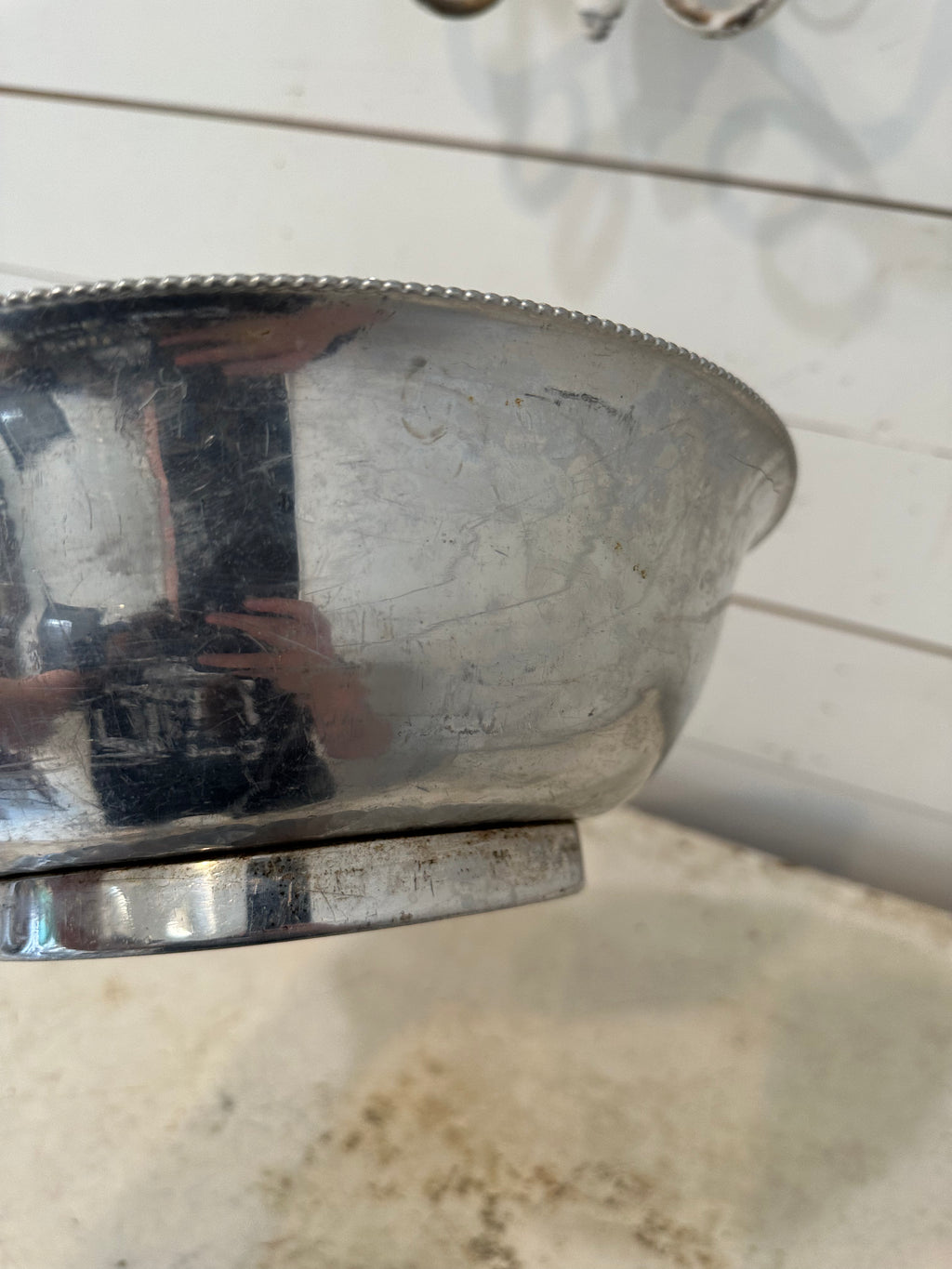 Pressed Aluminum Floral Serving Bowl