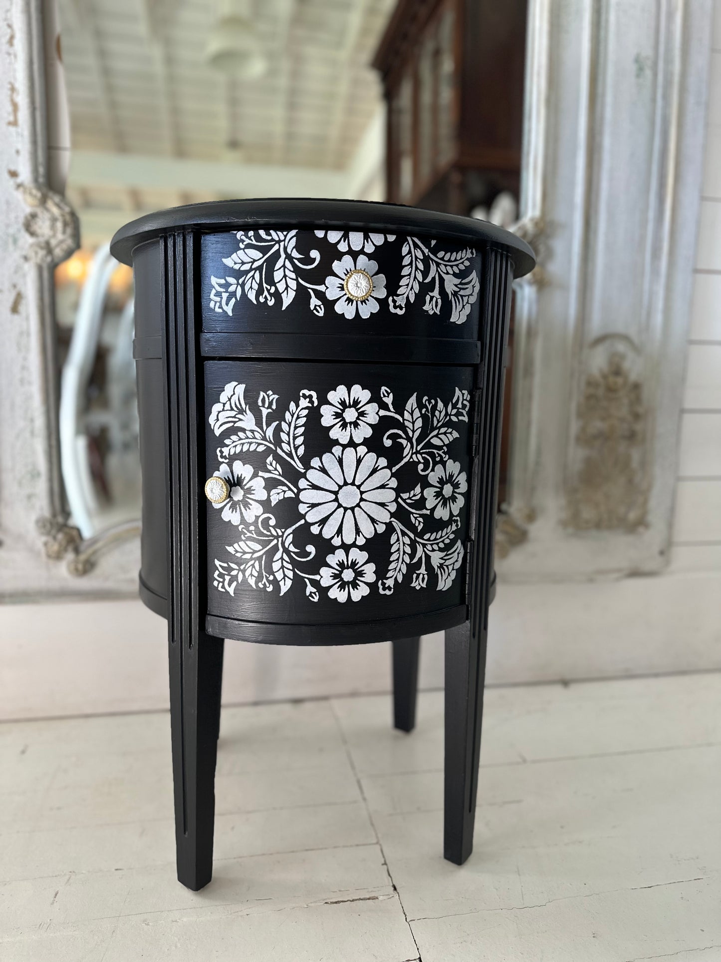 Folklorico Black and White Nightstand