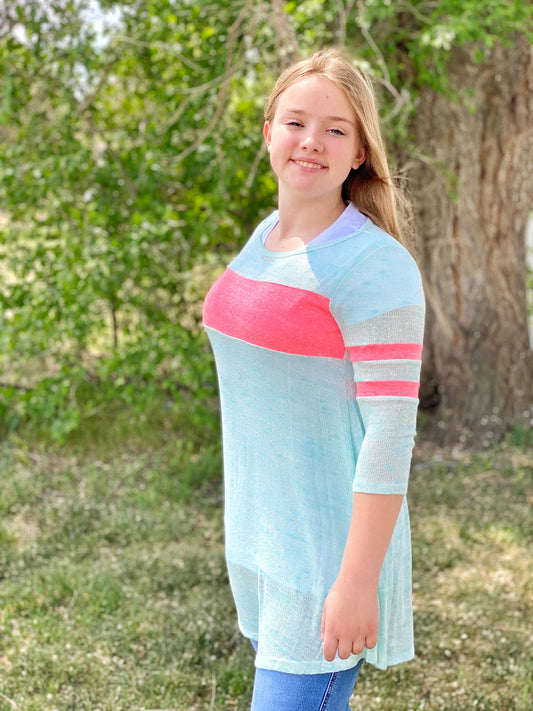 Mint top with neon stripe