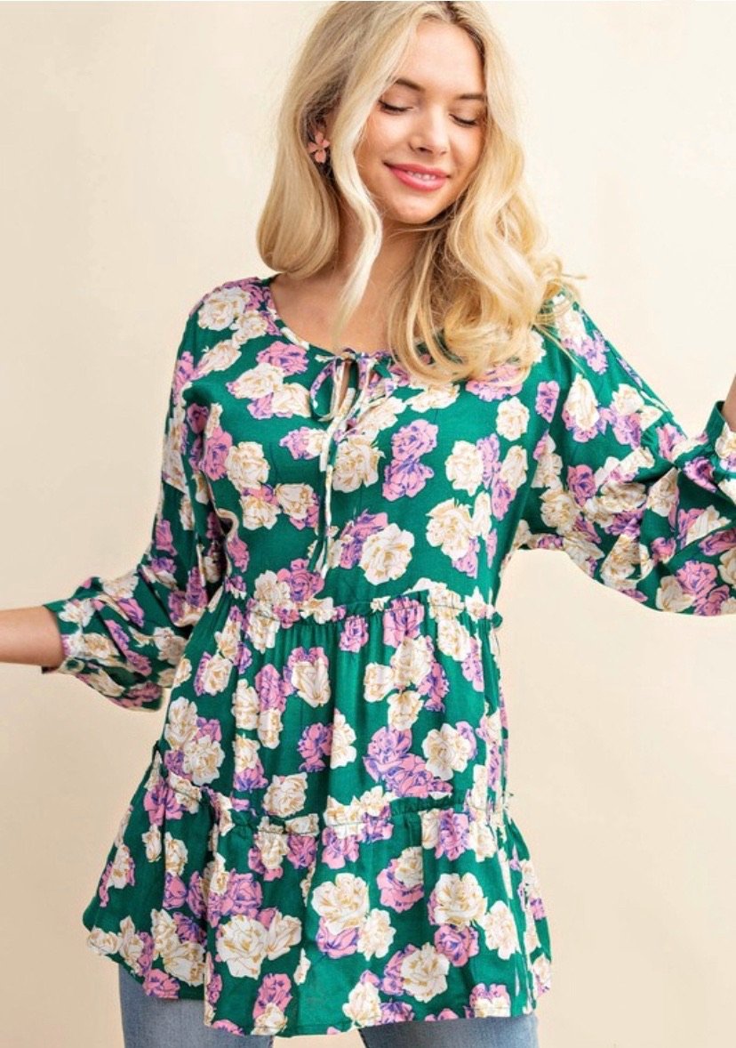 Front Tie Floral Tunic