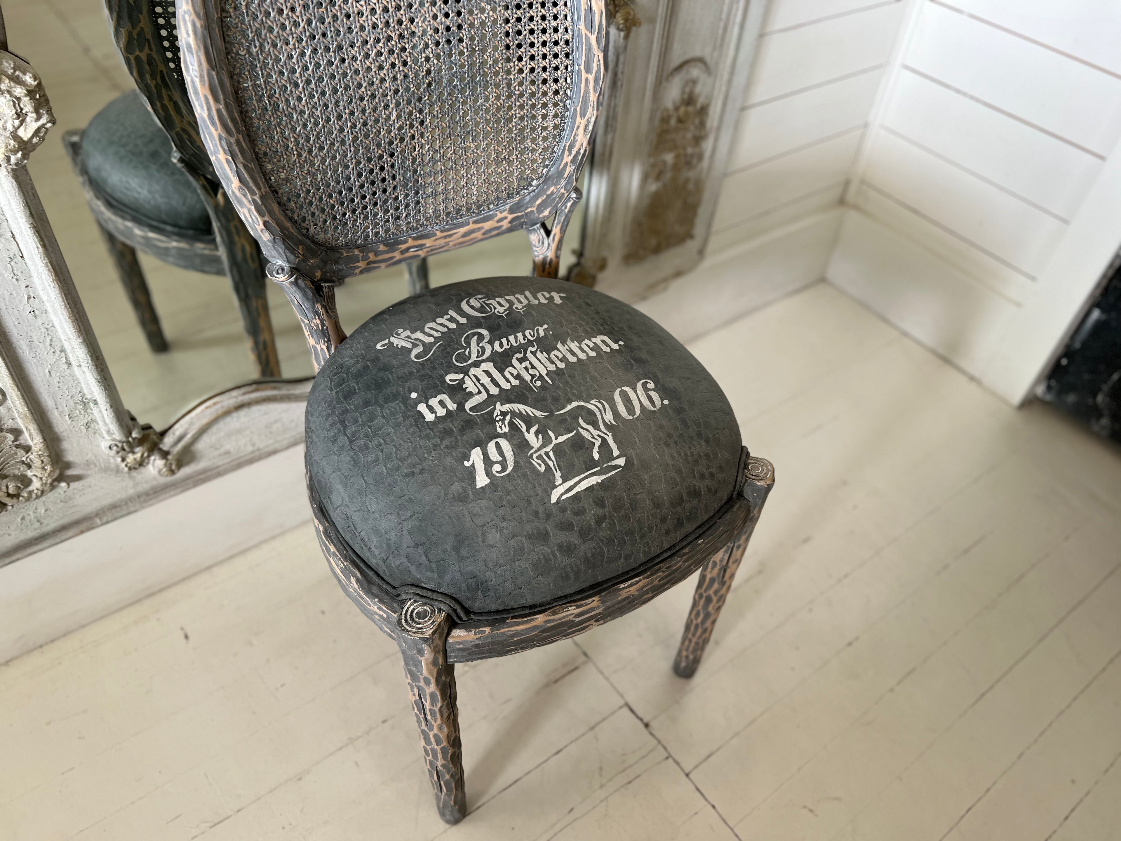 Faux Bois Chair with Hand Stenciled Seat