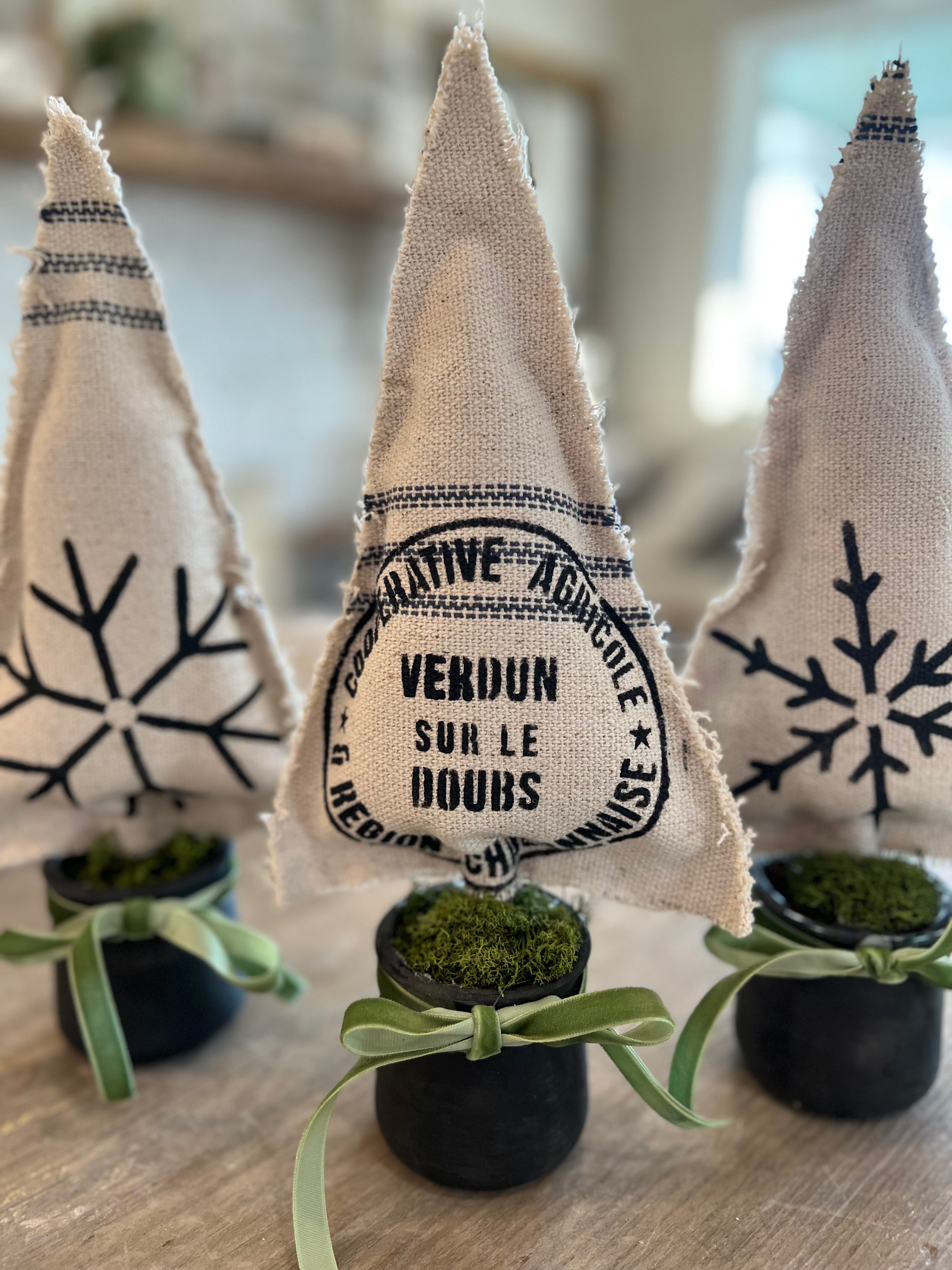 Grain Sack Christmas tree in Jar