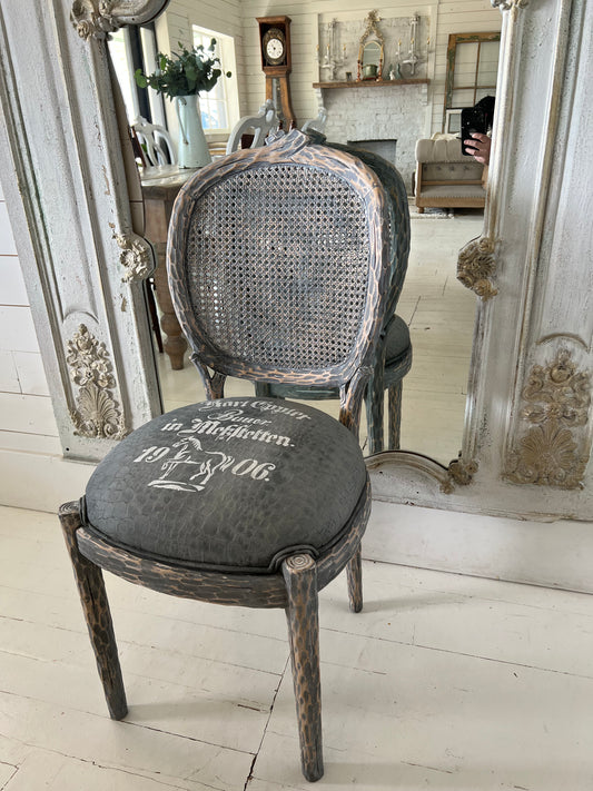 Faux Bois Chair with Hand Stenciled Seat