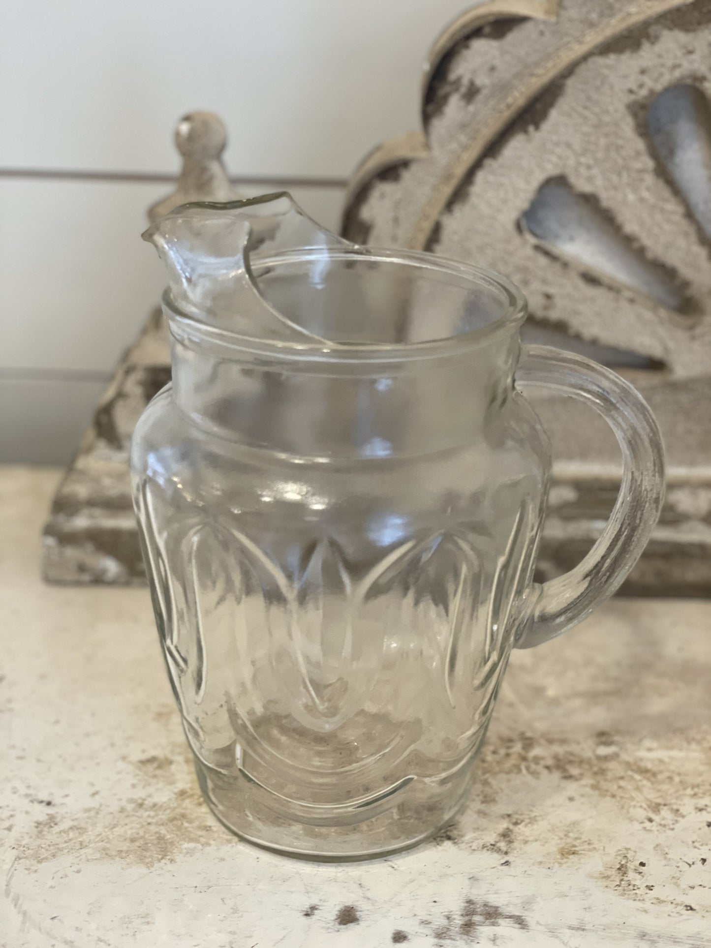Vintage Glass Pitcher with tulip motif