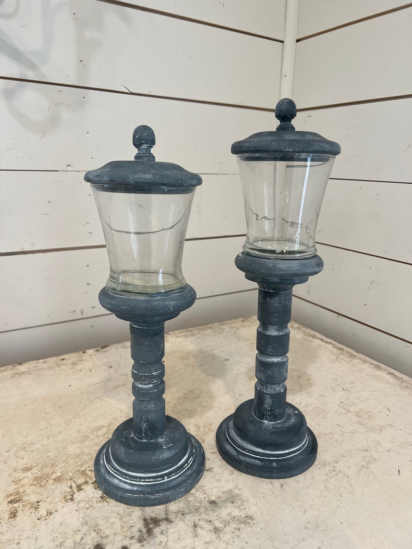 Candlestick with Jar and Lid - hand painted