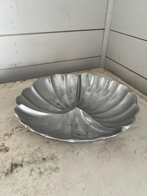 Scalloped pewter divided dish