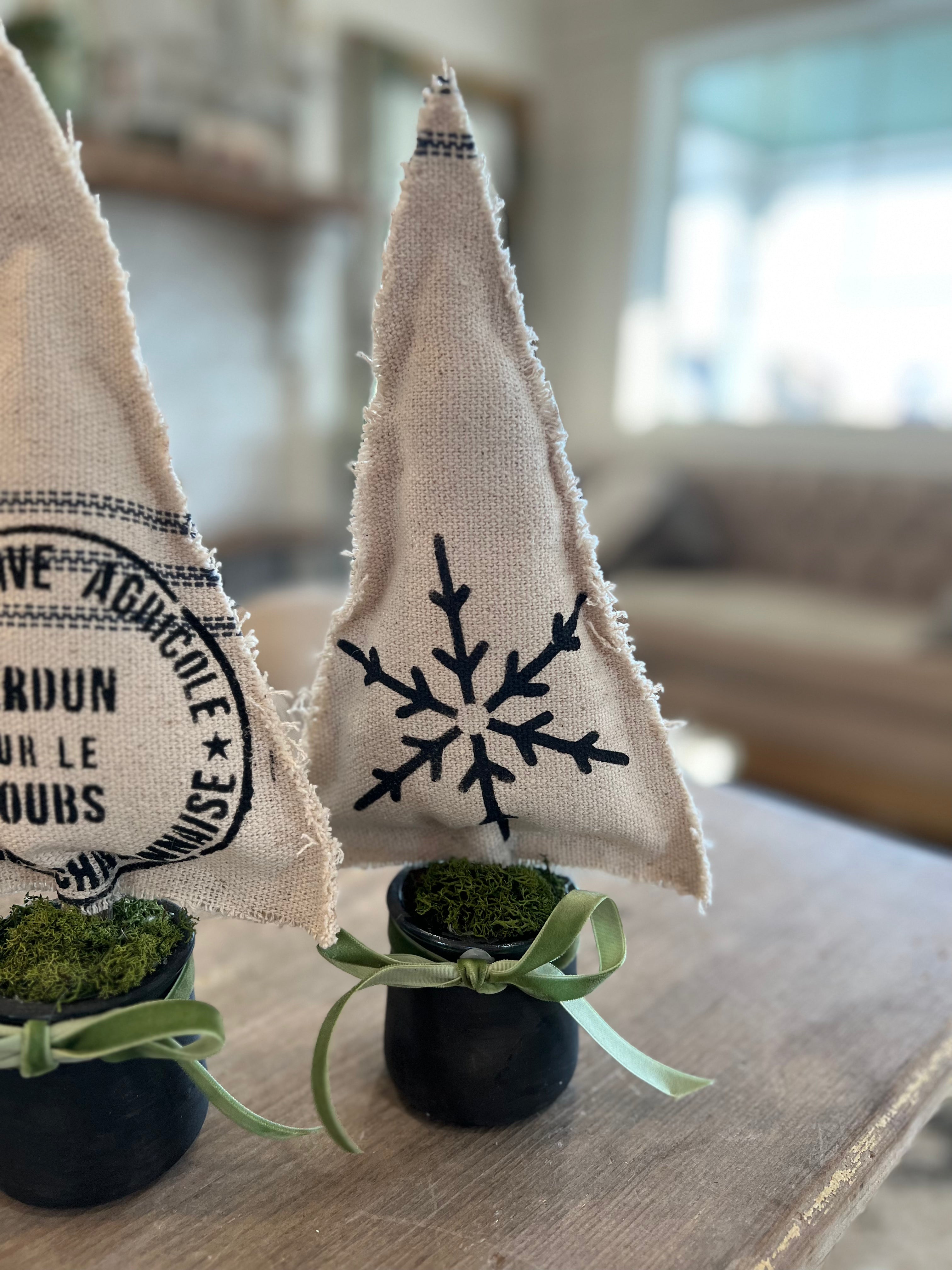 Grain Sack Christmas tree in Jar