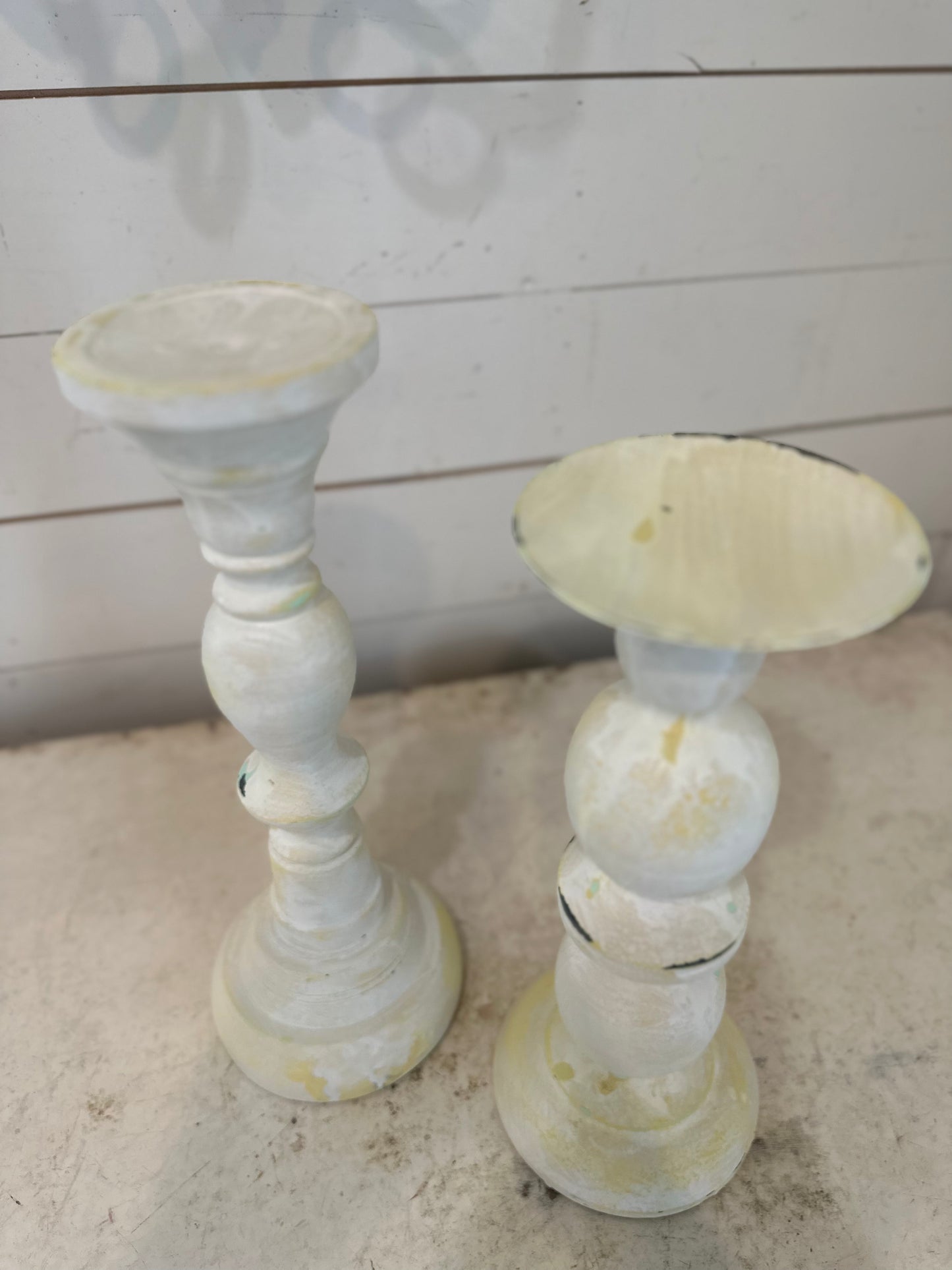 Hand Painted Candlestick set - yellow & white