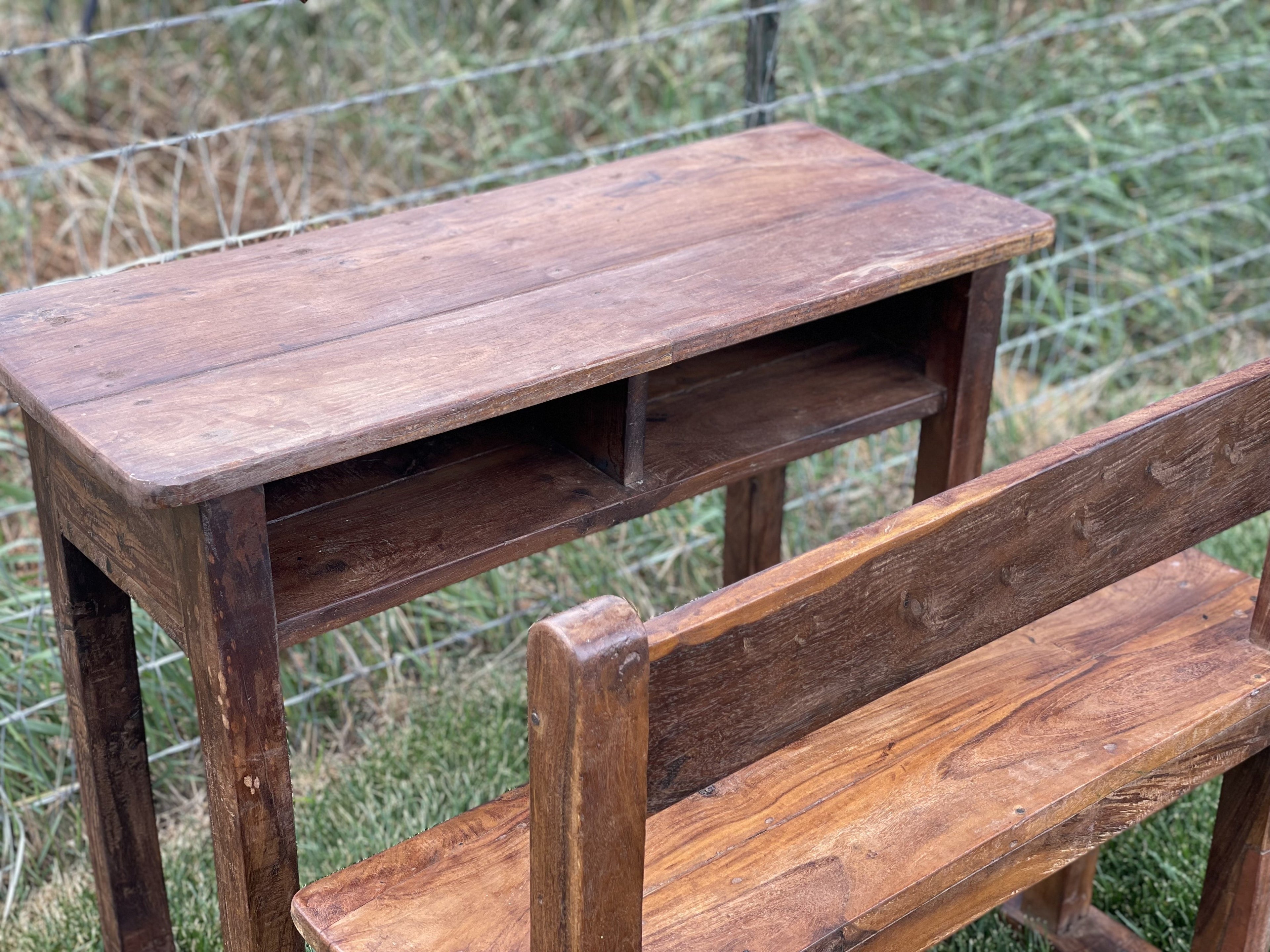 Reclaimed School Desk with Bench