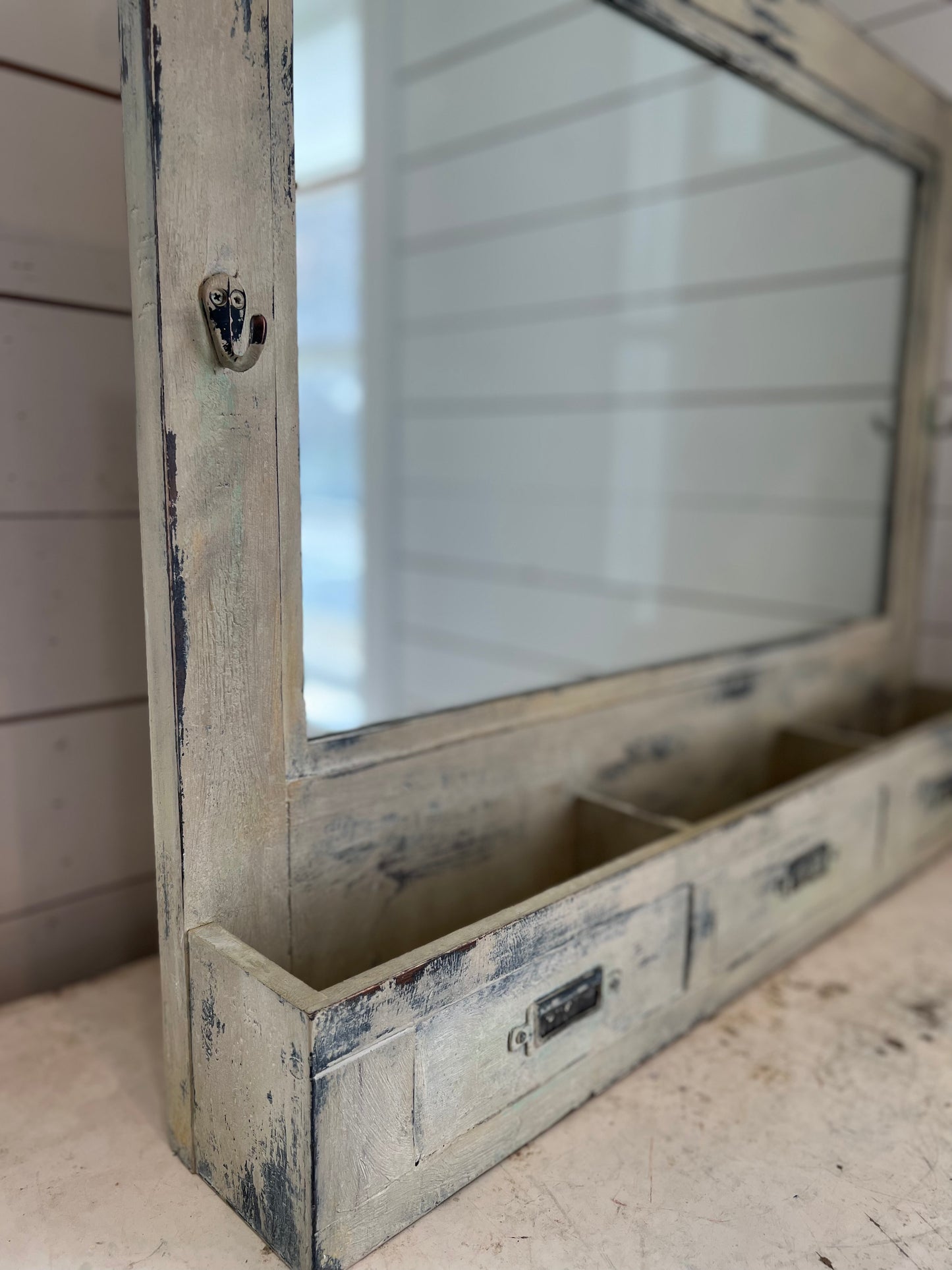 Oversized Mirror with cubbies - hand painted