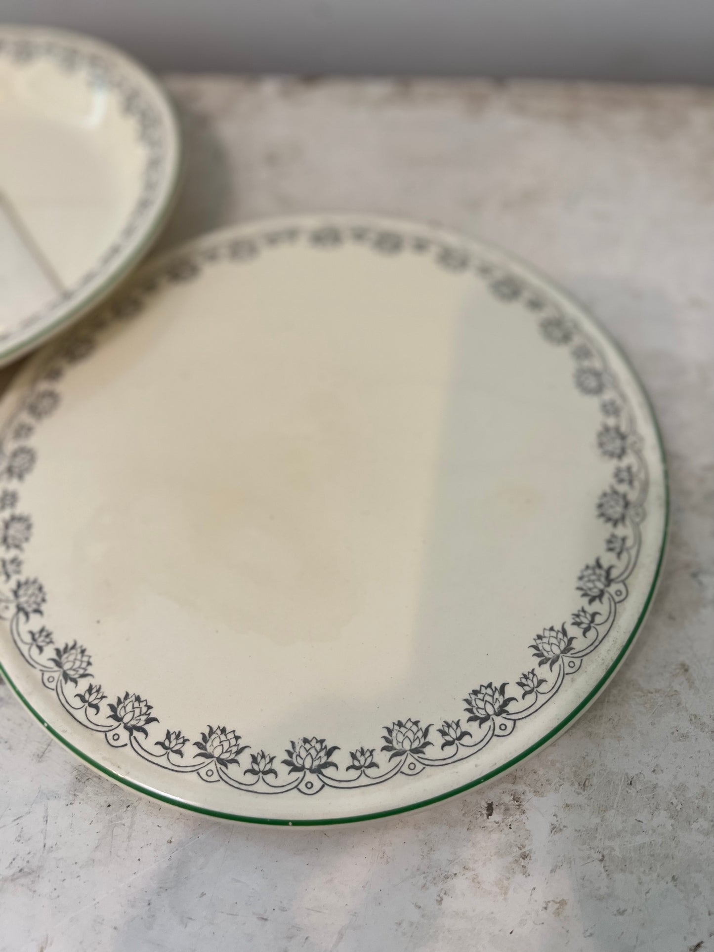 Set of 3 Vintage Floral with Green Edge Porcelain Dishes