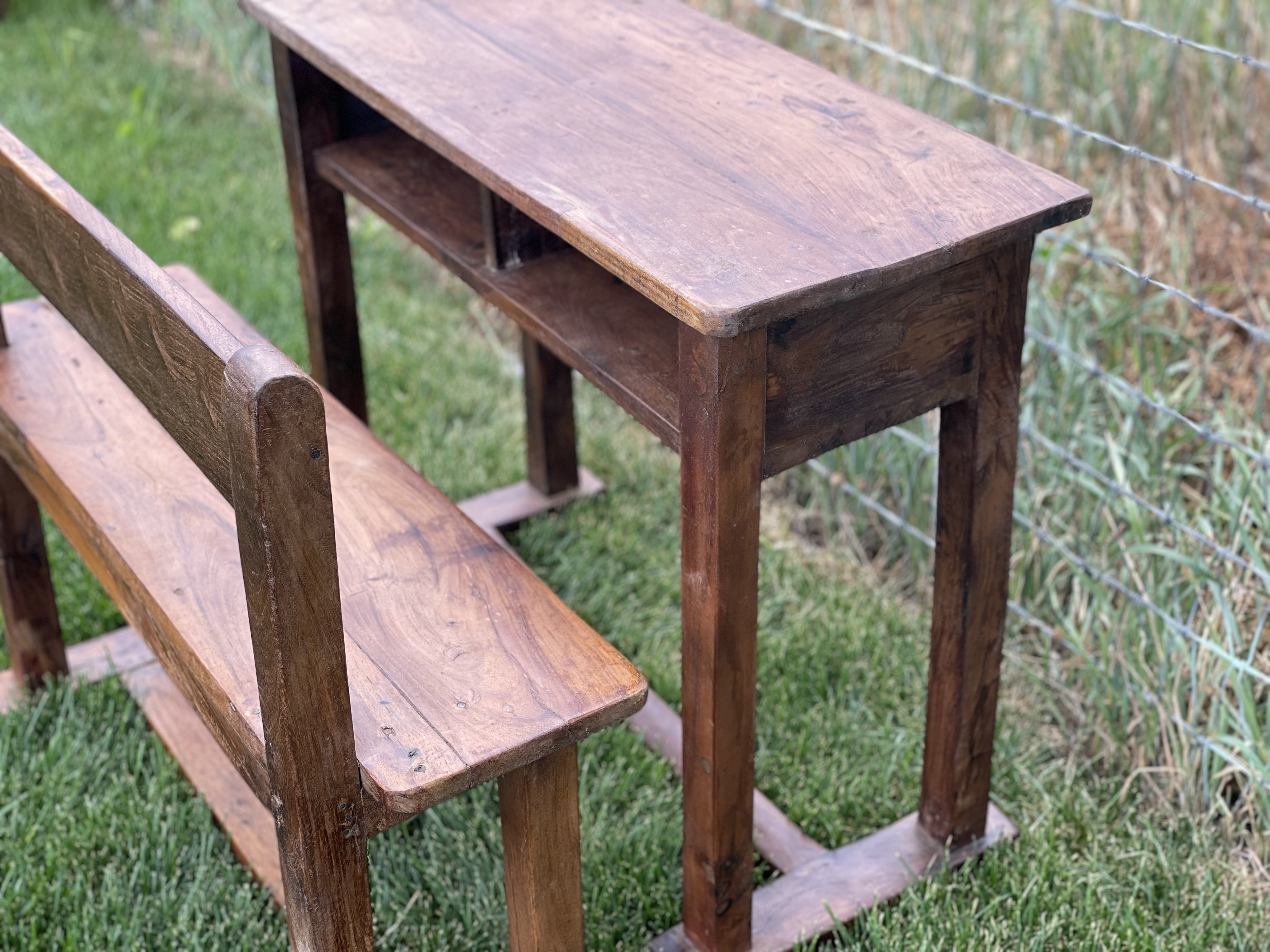 Reclaimed School Desk with Bench